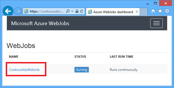 Click ContosoAdsWebJob