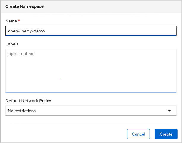 Name creator. Create namespace OPENSHIFT.