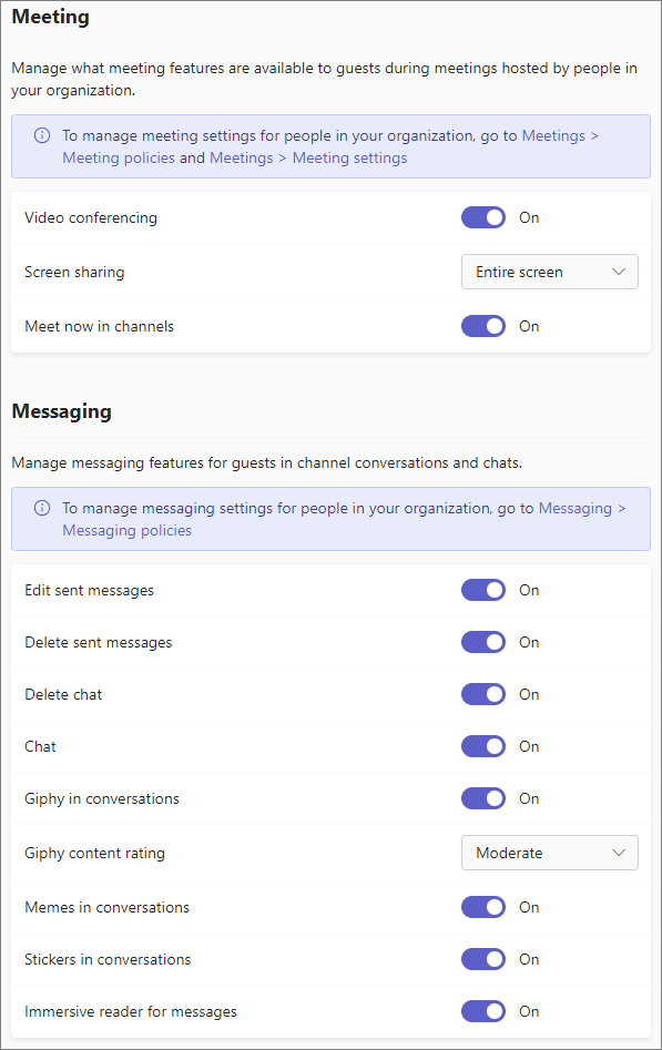 Guest permissions settings in Teams.