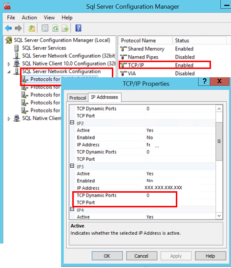 Screenshot showing the TCP ports.