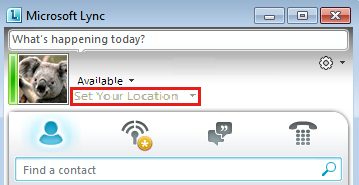 Screenshot that shows the Set Your Location field in Microsoft Lync.