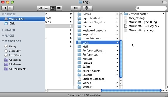 Screenshot that shows the Log folder and log files in Log folder.