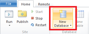 'New Database' button in WebMatrix ribbon