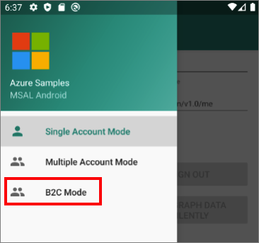 Screenshot highlighting the "B2C Mode" command on the left pane.