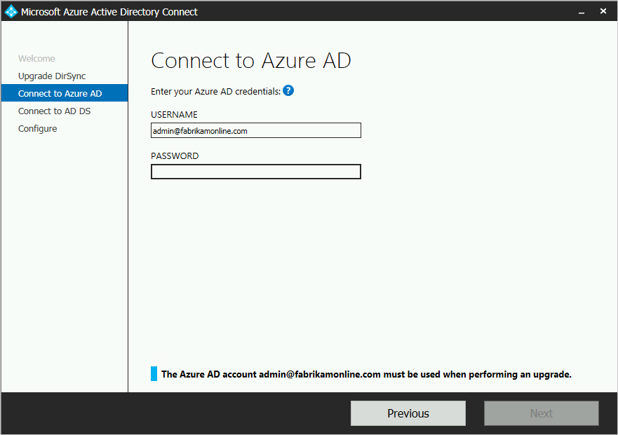 Screenshot that shows where you enter your Azure AD credentials.