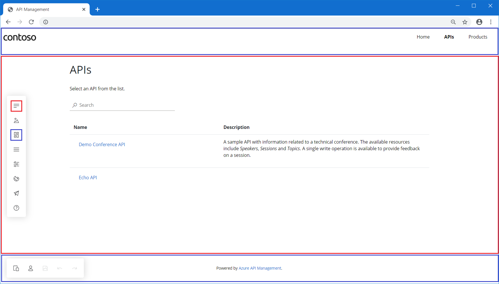 Screenshot of the visual editor in the developer portal.