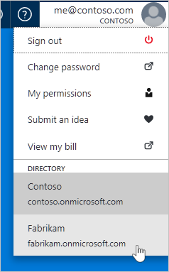 Select the directory at the top right of the Azure portal