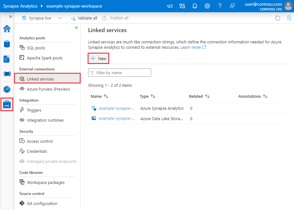 Screenshot showing Create a new linked service with Azure Synapse UI.