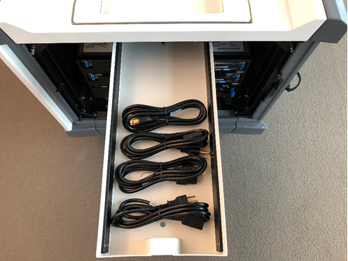 Data Box Heavy power cords in tray