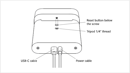 A diagram that shows the location of the screw that covers the reset button.