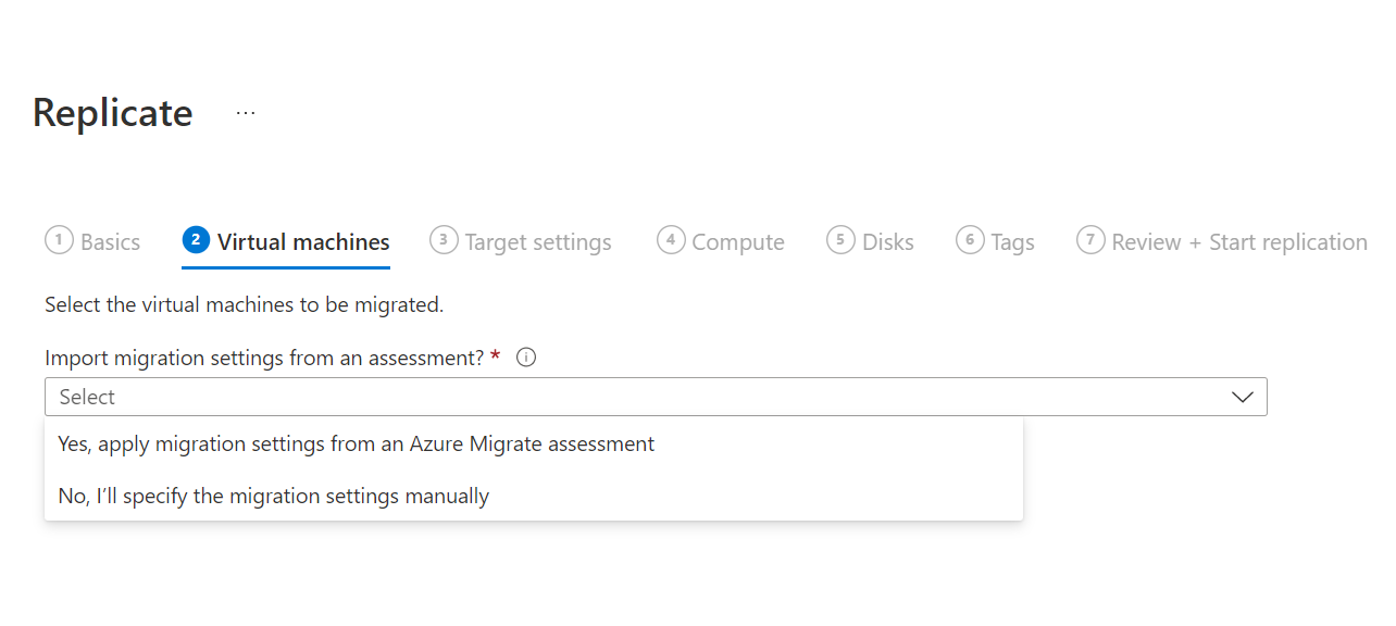 Screenshot of the Select assessment screen.