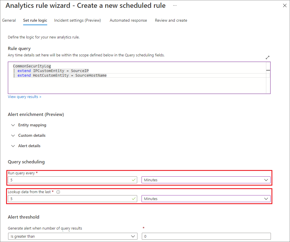 Screenshot showing the Analytics Rule Wizard - Create new rule window.