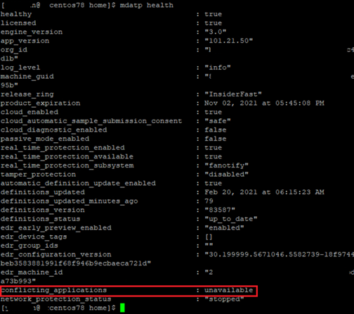 Image of mdatp health result