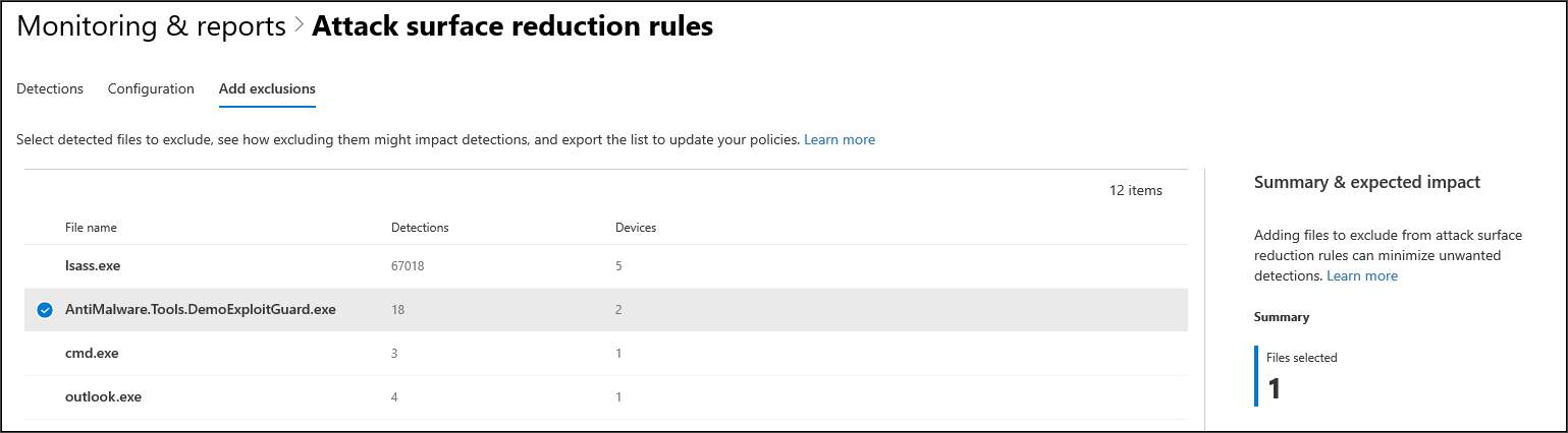Add exclusions tab in the Attack surface reduction rules page in the Microsoft Defender portal