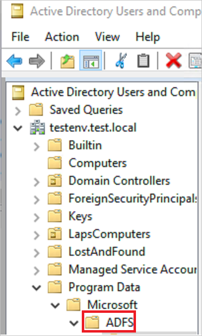 Screenshot of an ADFS container.