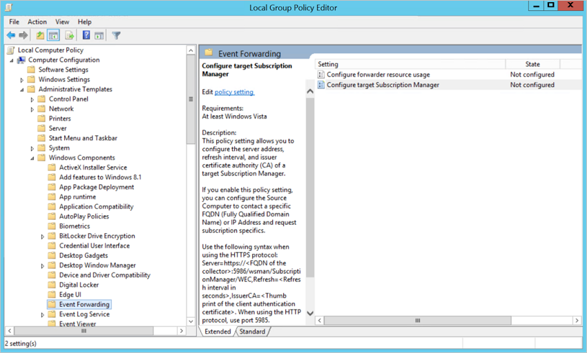 Screenshot of the Local policy group editor dialog.