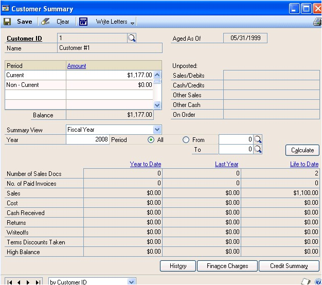 Screenshot of the window, showing an example payment history for sample customer number 1 who has paid one thousand, one hundred and seventy seven dollars.