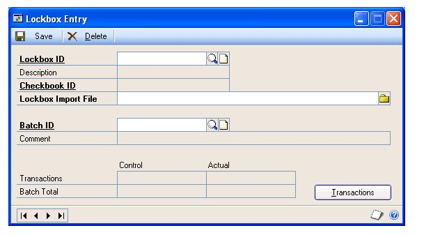 Screenshot of the Lockbox Entry window.