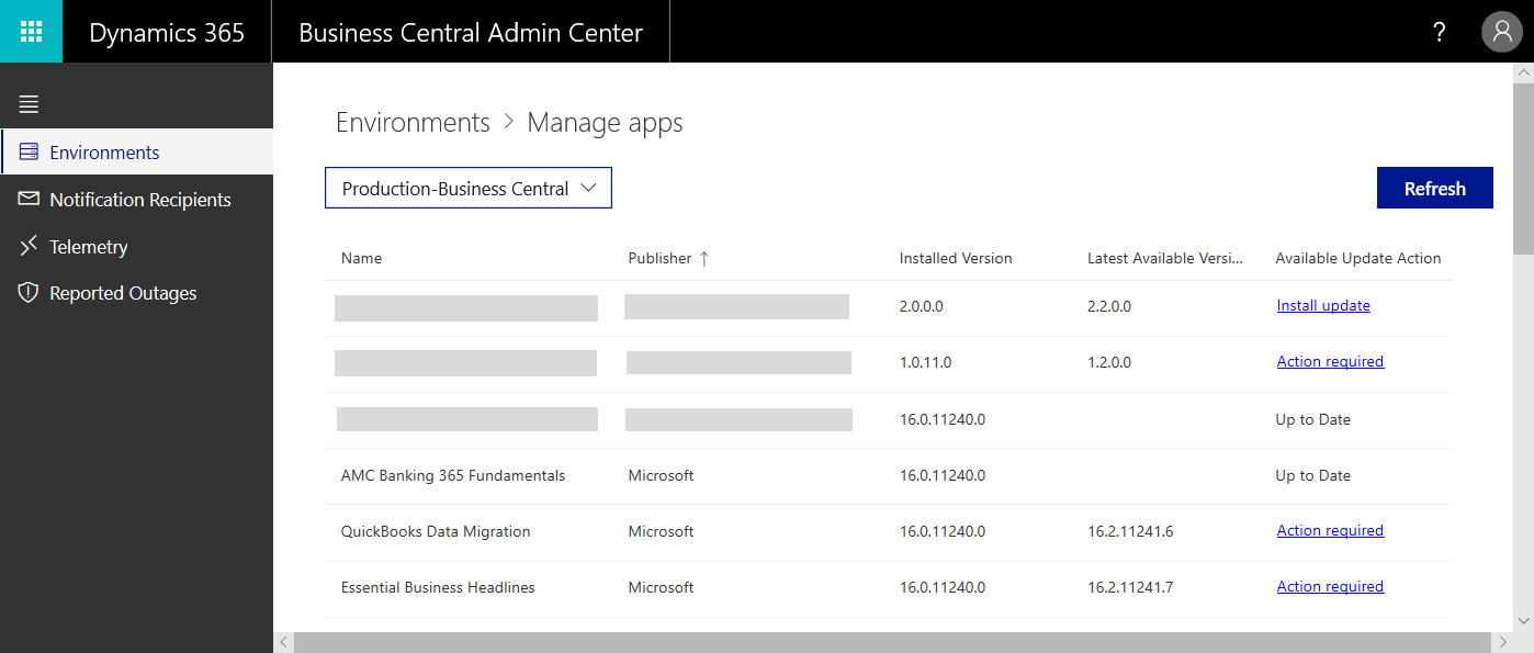Manage apps in the administration center