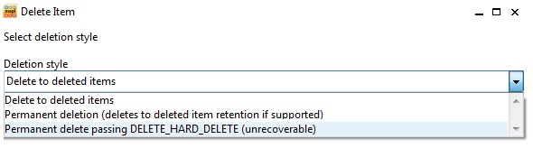 Screenshot for selecting Permanent delete passing DELETE_HARD_DELETE.