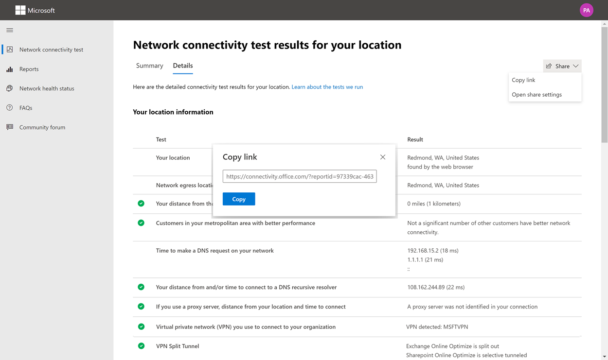 Sharing a link to your test results.