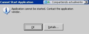Screenshot of the error message in the Cannot Start Application dialog box.