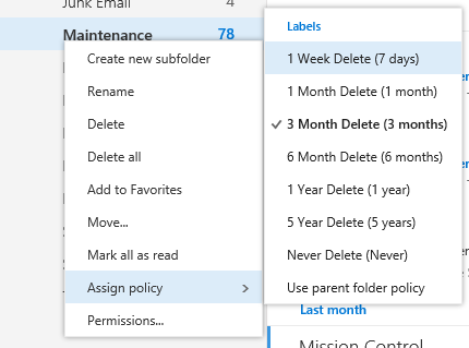 Screenshot shows steps to check the retention policy option on the Assign policy page.