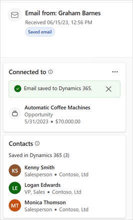 Screenshot showing email saved to CRM.