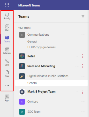Screenshot showing the app bar in Teams desktop client.