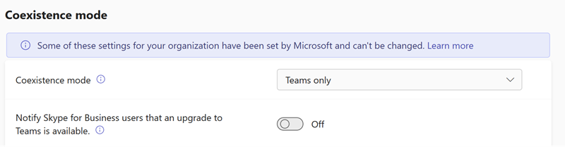 Screenshot of Teams upgrade coexistence mode settings in the Teams admin center.