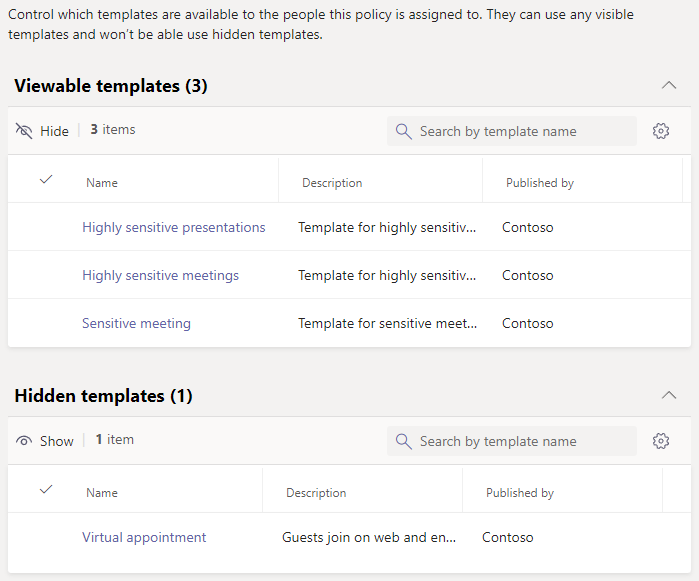 Screenshot of Teams messaging template policies.
