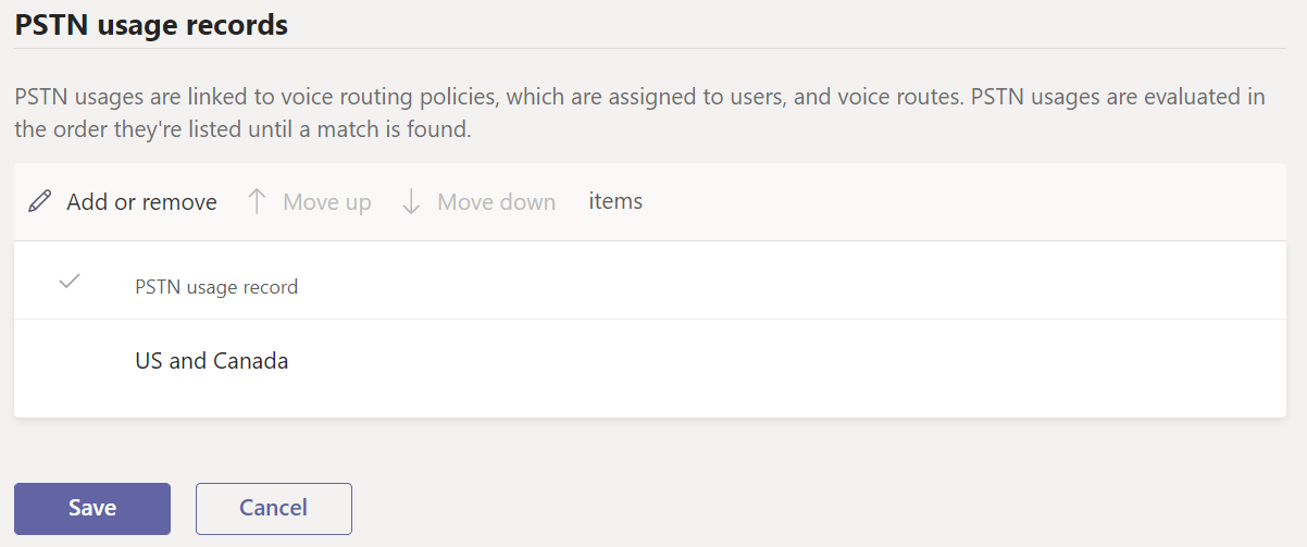 Screenshot of Teams voice routing policies.