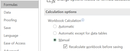 Screenshot to select the Recalculate workbook before saving checkbox.
