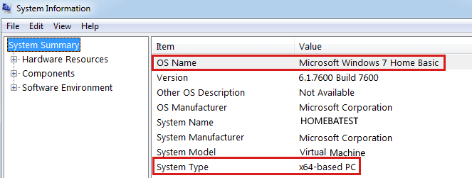 Screenshot to check the operating system and the architecture type in the System Information window.