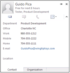 Screenshot that shows the Calendar line in the Contact Card is left blank