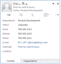 Screenshot that shows the default Contact Card fields.