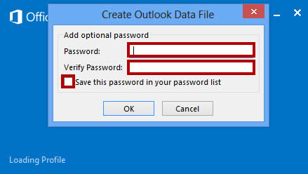 Screenshot for .pst file password.
