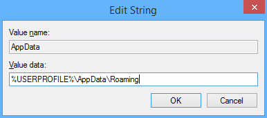 Screenshot of the Edit String dialog where you can input the value data.