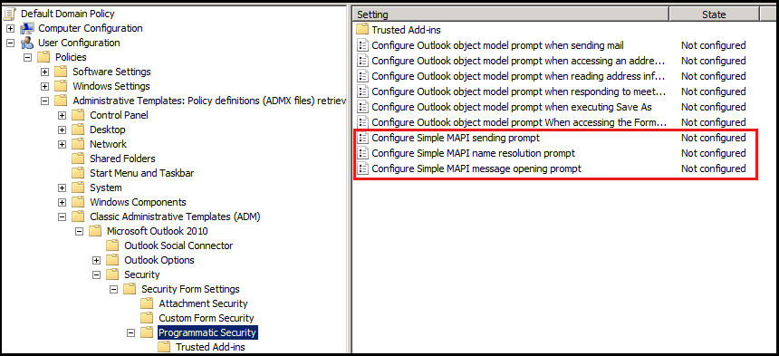 Screenshot for Programmatic Security node settings.