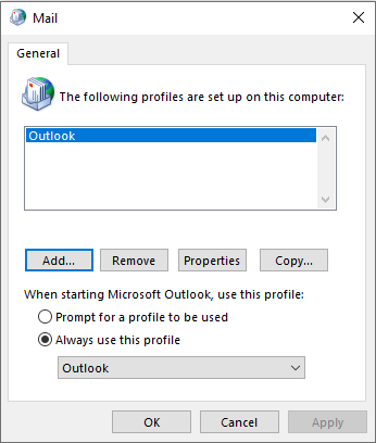 Screenshot of the Mail dialog box. The Add button is selected.