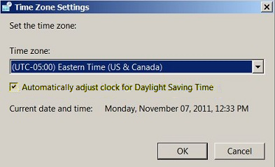 Screenshot of the Time Zone Settings dialog box.