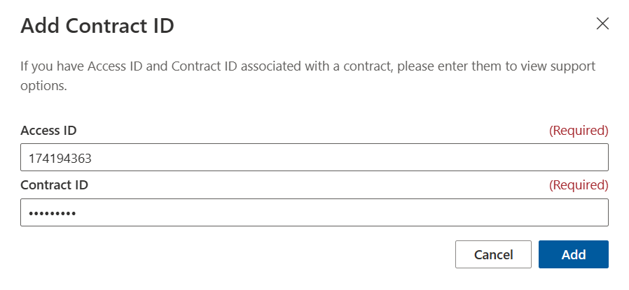Screenshot showing the Add Contract ID screen.