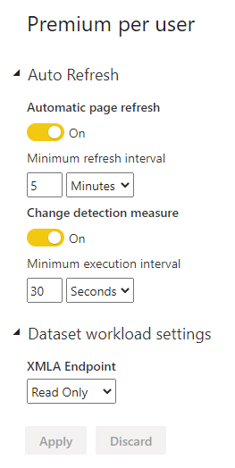 Screenshot of the Premium per user settings.
