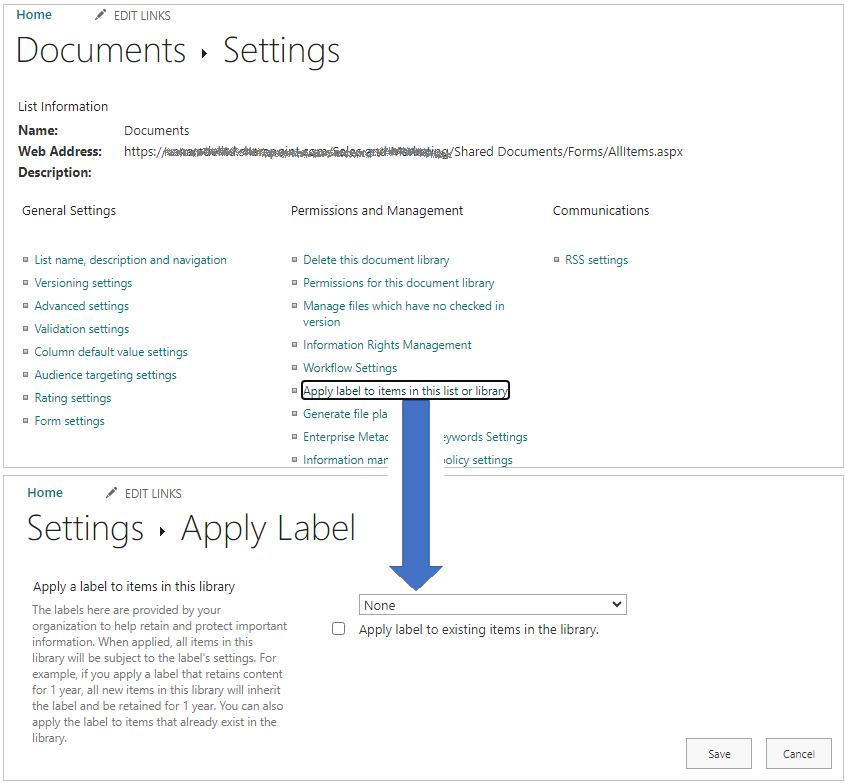 Apply default label for a SharePoint library.