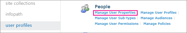 Manage User Properties link under Admin user profiles.