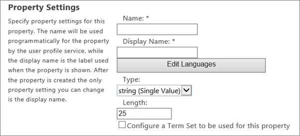 Property settings under User Profile in Admin