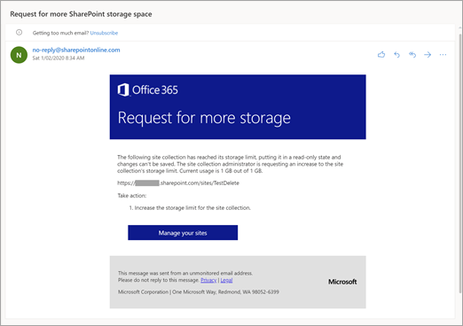 Storage request email