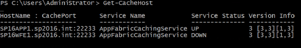 Screenshot of cache host output after the service is stopped by running the relevant PowerShell cmdlet in an elevated PowerShell prompt.