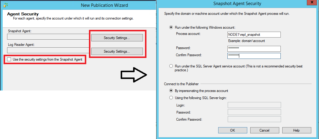 "Agent Security" page and "Snapshot Agent Security" dialog box