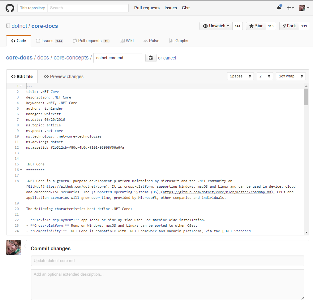 Then you can edit the content directly in GitHub. 